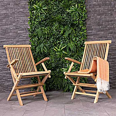 Pair of Folding Teak Garden Arm Chairs
