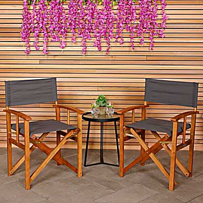 FSC&#174; 100% Certified Wooden Pair of Folding Directors Chairs Grey