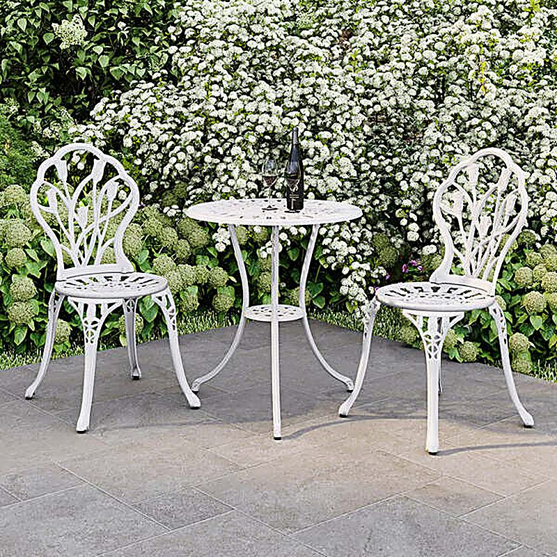 Cast Aluminium Tulip Bistro Table and Chairs Set " White