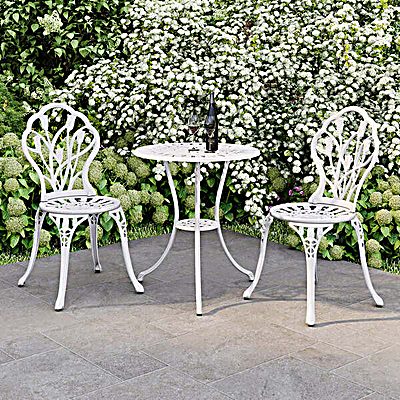 Cast Aluminium Tulip Bistro Table and Chairs Set " White