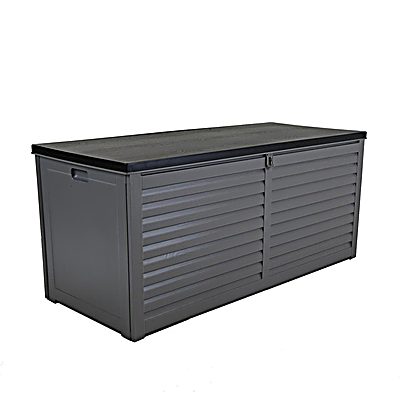 490L Large Outdoor Plastic Storage Box - Grey and Black