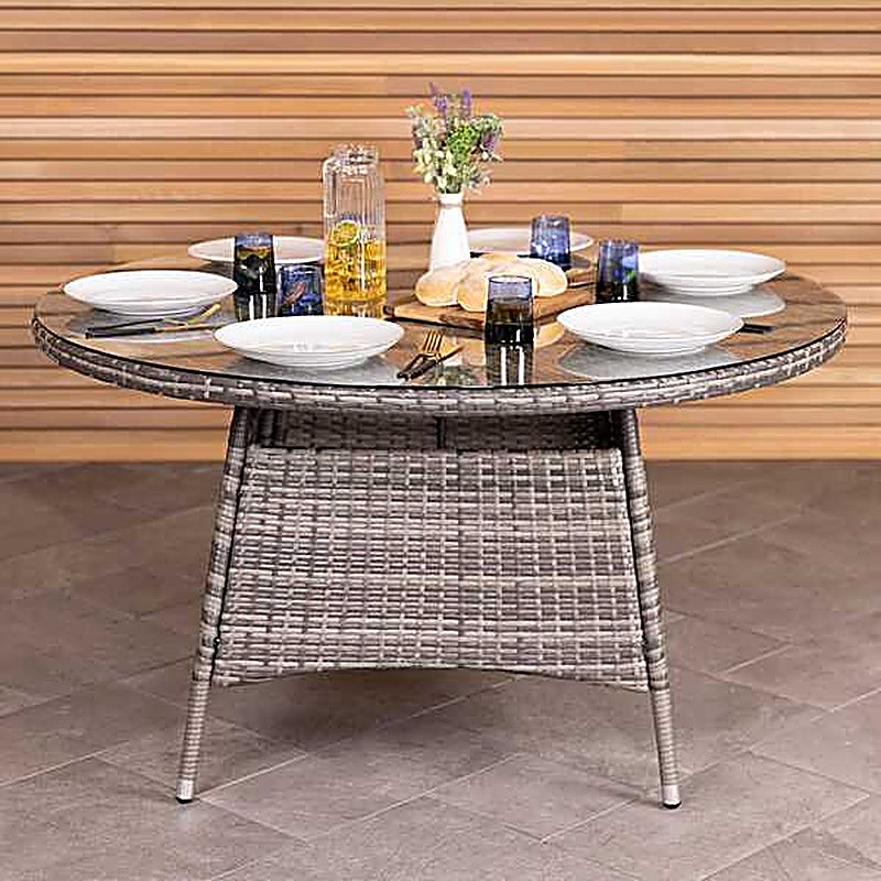 Rattan 6 Seater Dining Table - Grey
