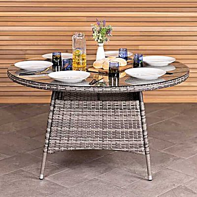 Rattan 6 Seater Dining Table - Grey
