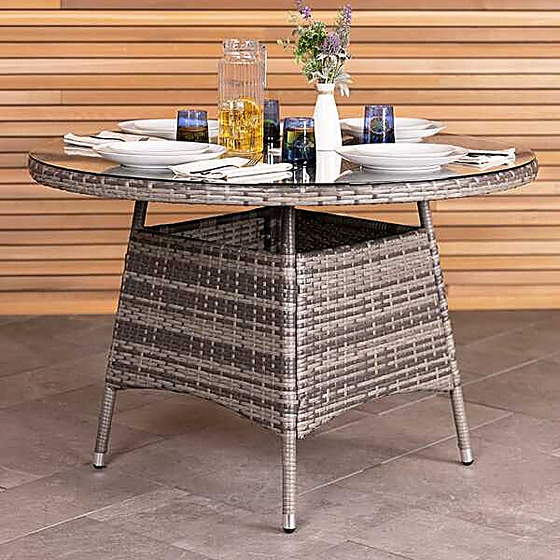 4 Seater Round Rattan Dining Table - Grey