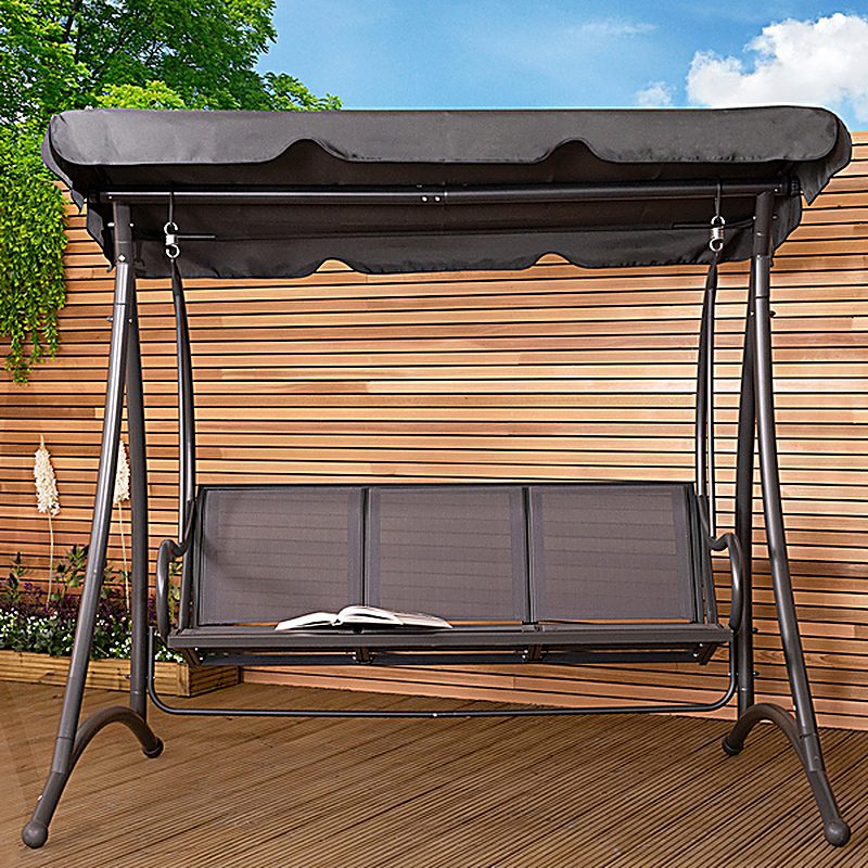 Garden 3 Seater Swing Seat with Canopy - Grey