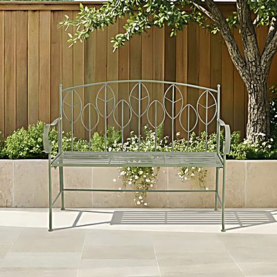 Sage Green Leaf Design Rustic Metal Garden Bench