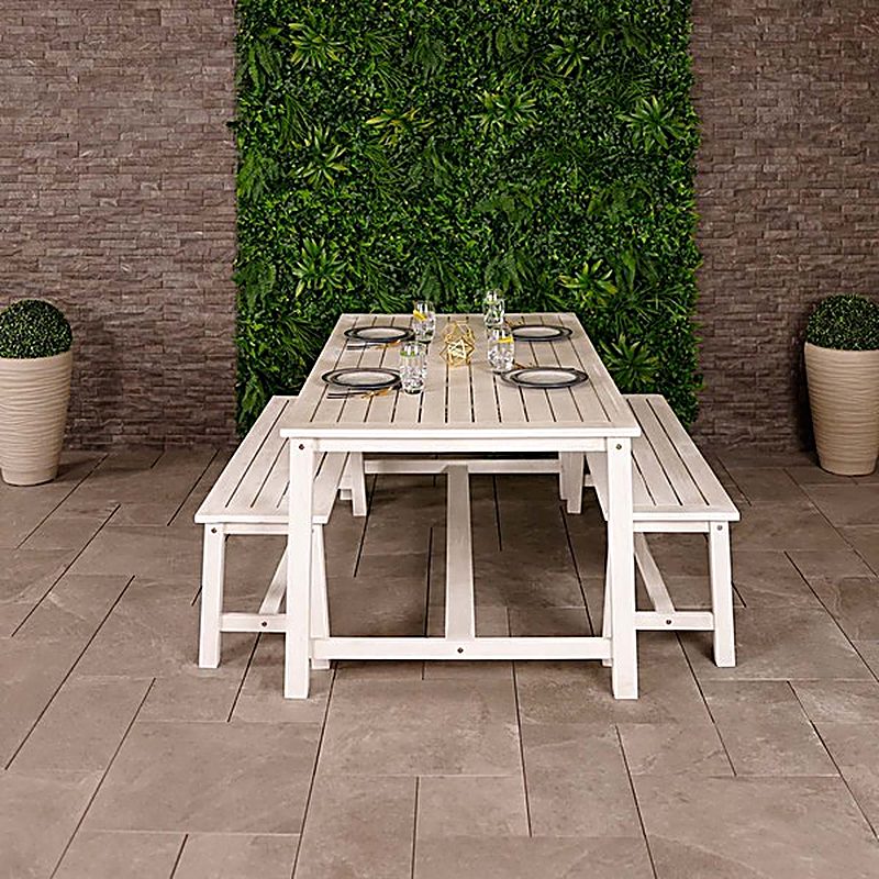 FSC&#174; 100% Certified Acacia White Washed Wooden Bench Dining Set - 4-6 Seater