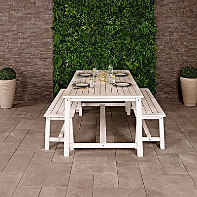 FSC&#174; 100% Certified Acacia White Washed Wooden Bench Dining Set - 4-6 Seater