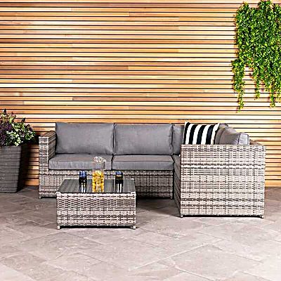 Rattan Corner Sofa & Coffee Table - Grey