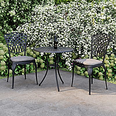 Cast Aluminium Black Bistro Table And Chairs Set