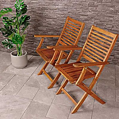 FSC&#174; 100% Certified Acacia Wooden Pair of Foldable Outdoor Dining Armchairs