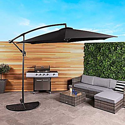 3m Hanging Banana Cantilever Garden Parasol - Black