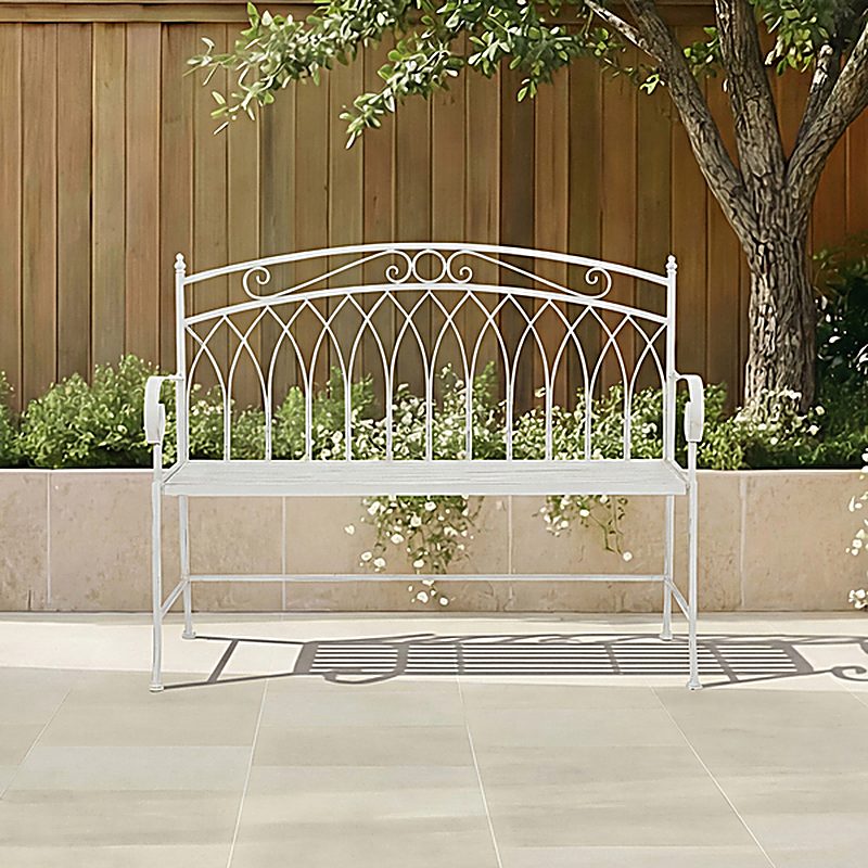 Antique White Decorative Rustic Metal Garden Bench