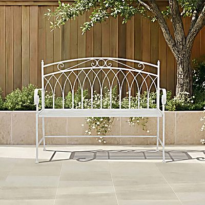 Antique White Decorative Rustic Metal Garden Bench