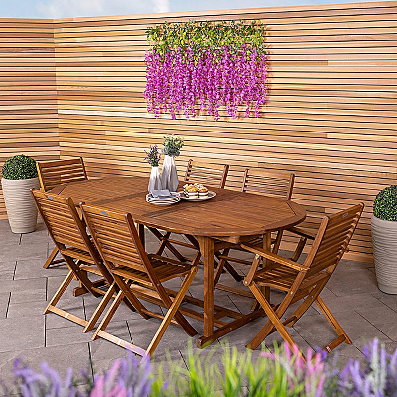 FSC&#174; 100% Certified Acacia Hardwood Furniture Set with Extendable Table & 6 Chairs