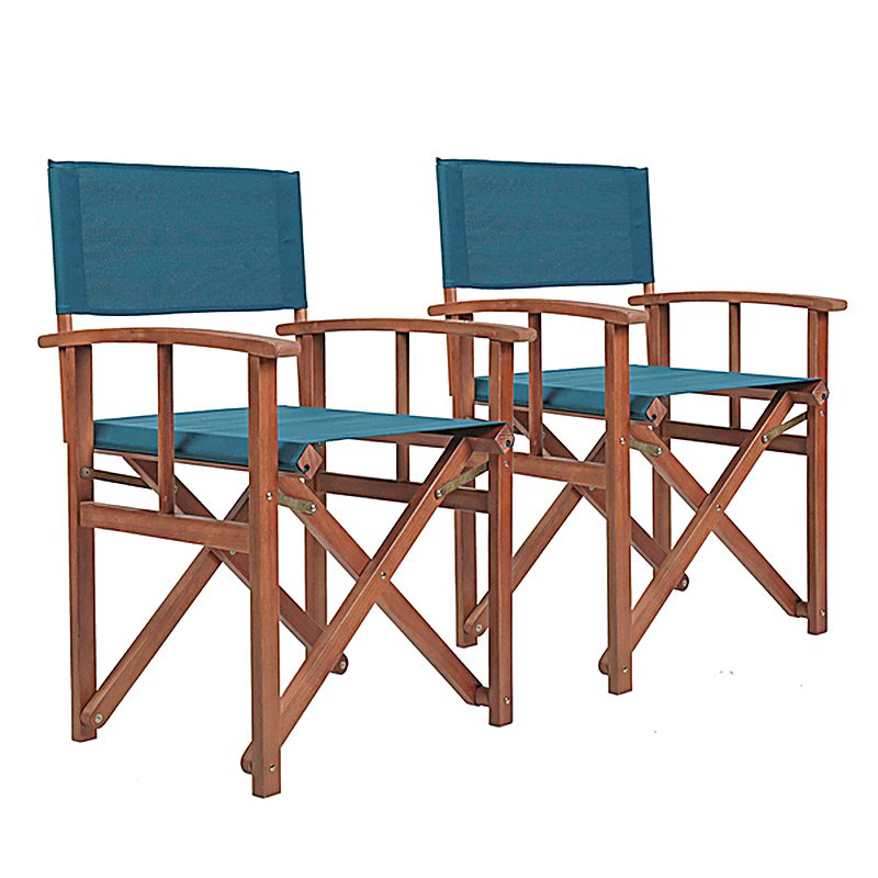 FSC&#174; 100% Certified Wooden Pair of Folding Directors Chairs Teal