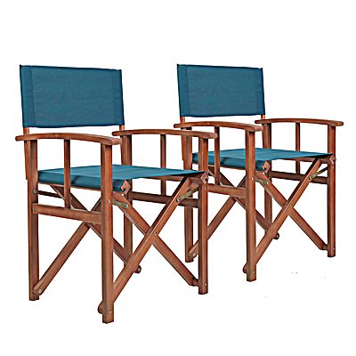 FSC&#174; 100% Certified Wooden Pair of Folding Directors Chairs Teal