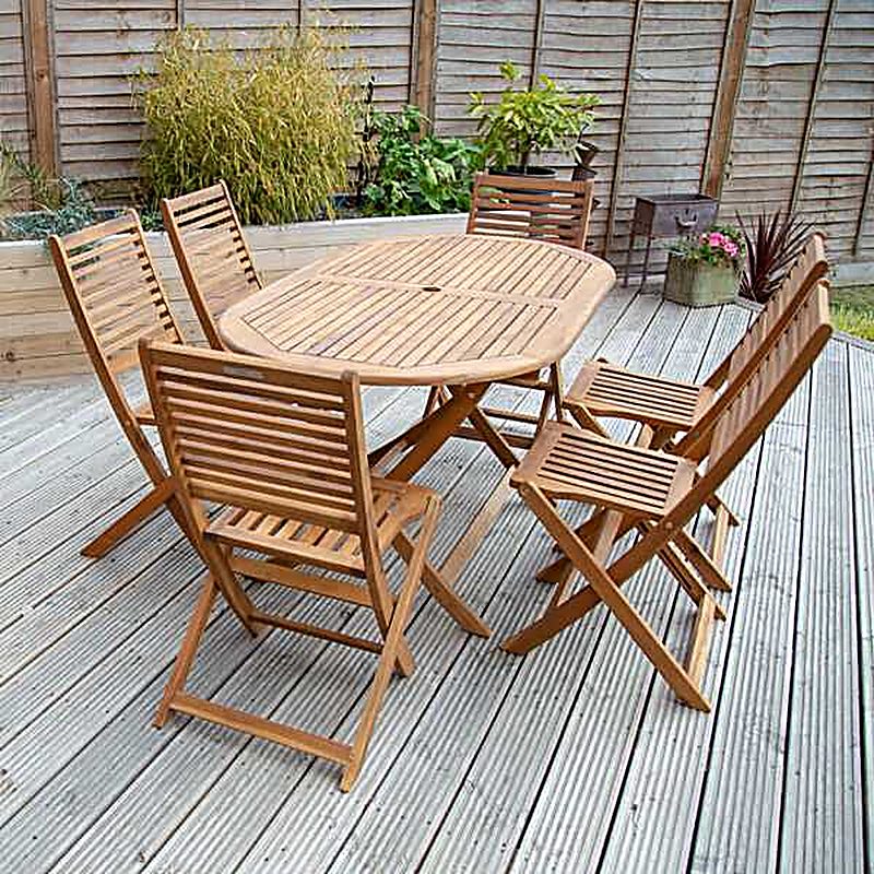 FSC&#174; 100% Certified Acacia Wooden Furniture Patio Oval Table & 6 Chairs (7 Piece Set)