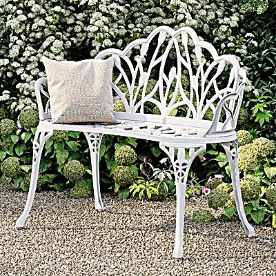 White Tulip Cast Aluminium Metal Garden & Patio Bench